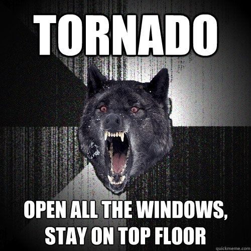 Tornado open all the windows, stay on top floor  Insanity Wolf