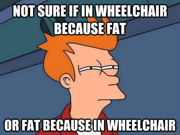 Not sure if in wheelchair because fat Or fat because in wheelchair  Futurama Fry