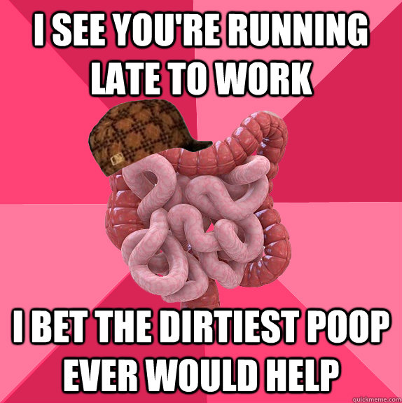 I SEE YOU'RE RUNNING LATE TO WORK I BET THE DIRTIEST POOP EVER WOULD HELP - I SEE YOU'RE RUNNING LATE TO WORK I BET THE DIRTIEST POOP EVER WOULD HELP  Scumbag Intestines