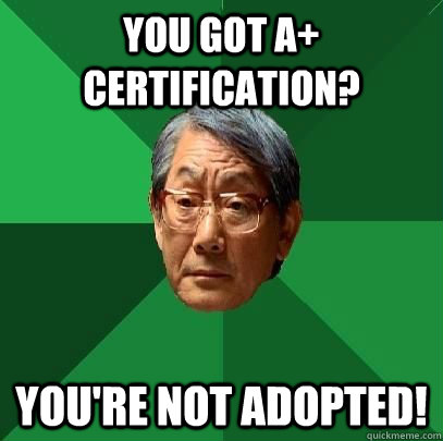 you got A+ certification? YOu're not adopted!  ASIAN FATHER