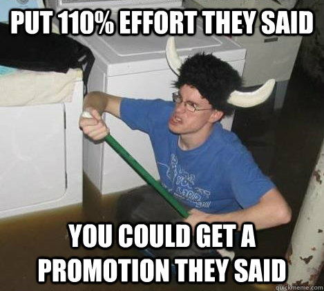 Put 110% effort they said You could get a promotion they said  They said