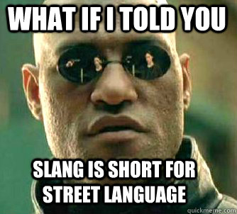 what if i told you Slang is short for Street Language  Matrix Morpheus