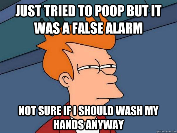 Just tried to poop but it was a false alarm Not sure if i should wash my hands anyway  Futurama Fry