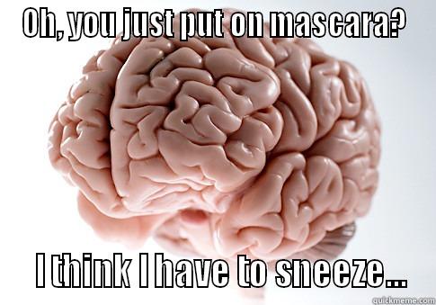 OH, YOU JUST PUT ON MASCARA?   I THINK I HAVE TO SNEEZE... Scumbag Brain