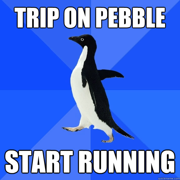 trip on pebble start running  Socially Awkward Penguin