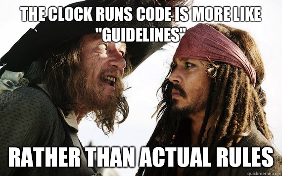 The clock runs code is more like 