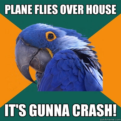 Plane flies over house it's gunna crash!  Paranoid Parrot