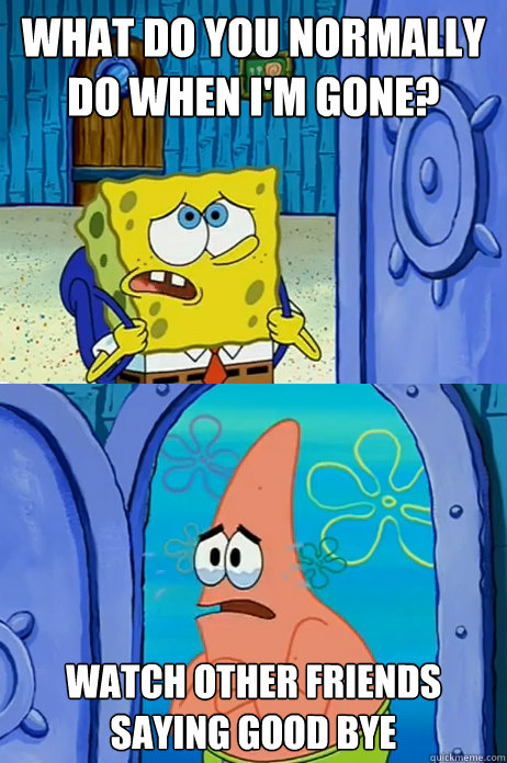 What do you normally do when I'm gone? Watch other friends saying good bye - What do you normally do when I'm gone? Watch other friends saying good bye  Temporary Lonely Patrick