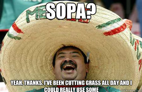 sopa? Yeah, thanks. I've been cutting grass all day and I could really use some  Merry mexican