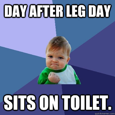 Day after leg day Sits on toilet.  Success Kid