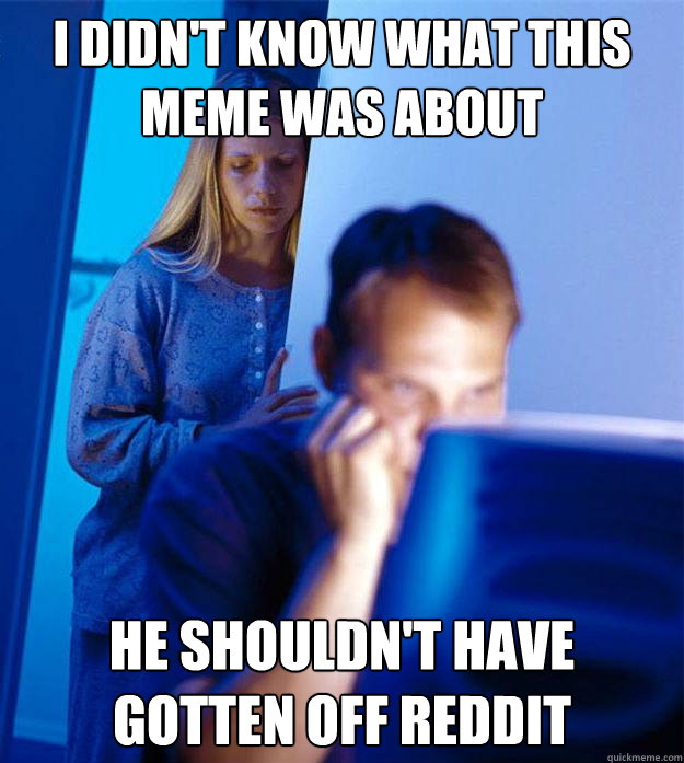 I didn't know what this meme was about he shouldn't have gotten off reddit  Redditors Wife