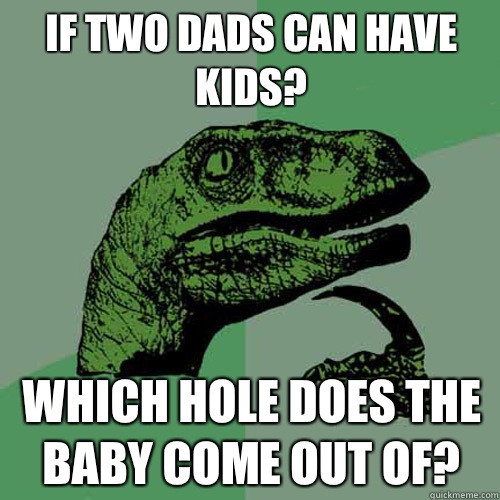 If two dads can have kids? Which hole does the baby come out of?  Philosoraptor