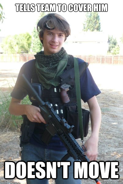 tells team to cover him doesn't move  Airsoft Kid