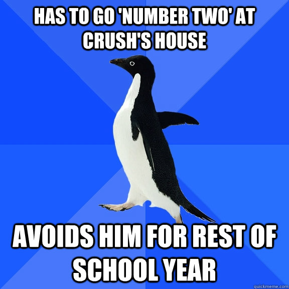 Has to go 'number two' at crush's house avoids him for rest of school year  Socially Awkward Penguin