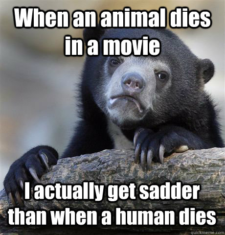 When an animal dies in a movie I actually get sadder than when a human dies  Confession Bear