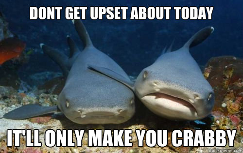 dont get upset about today it'll only make you crabby  Compassionate Shark Friend