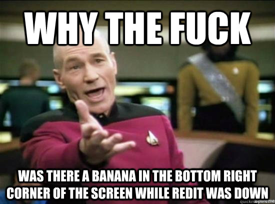 Why the fuck was there a banana in the bottom right corner of the screen while redit was down  Annoyed Picard HD