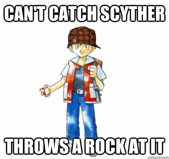 can't catch scyther throws a rock at it  