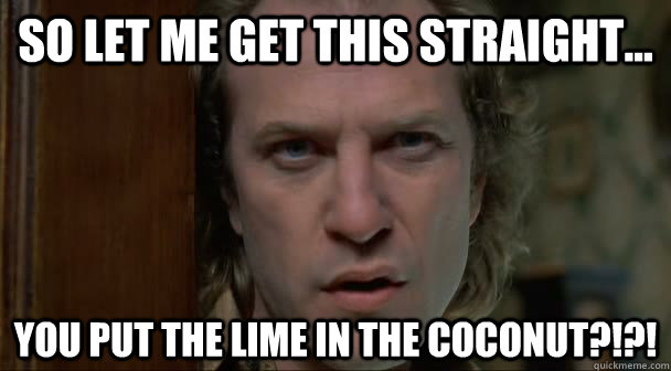 So let me get this straight... You put the lime IN the coconut?!?! - So let me get this straight... You put the lime IN the coconut?!?!  Misc