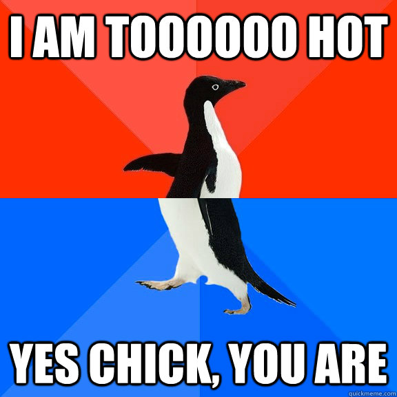 i am toooooo hot yes chick, you are  Socially Awesome Awkward Penguin