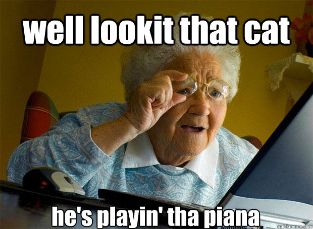 well lookit that cat he's playin' tha piana    Grandma finds the Internet