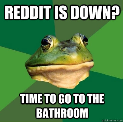 Reddit is down? time to go to the bathroom  Foul Bachelor Frog