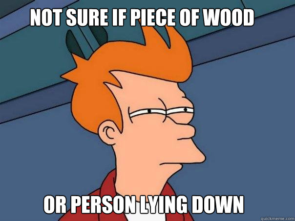 Not sure if piece of wood or person lying down  Futurama Fry