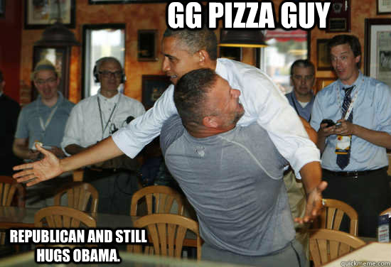 GG Pizza Guy Republican and STILL hugs Obama.   Hug Obama