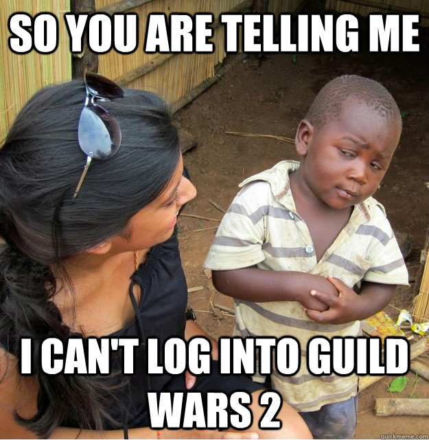 So you are telling me I CAN'T LOG INTO GUILD WARS 2  Skeptical Third World Kid