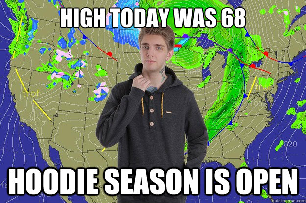 HIGH TODAY WAS 68 HOODIE SEASON IS OPEN - HIGH TODAY WAS 68 HOODIE SEASON IS OPEN  Hipster Weatherman