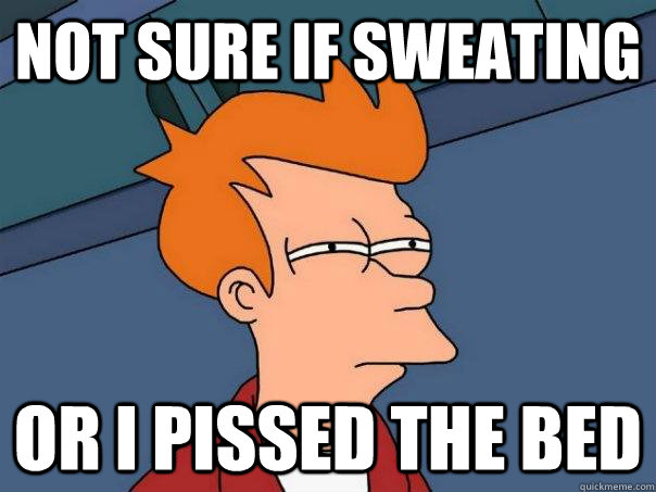 Not sure if sweating Or I pissed the bed  Futurama Fry