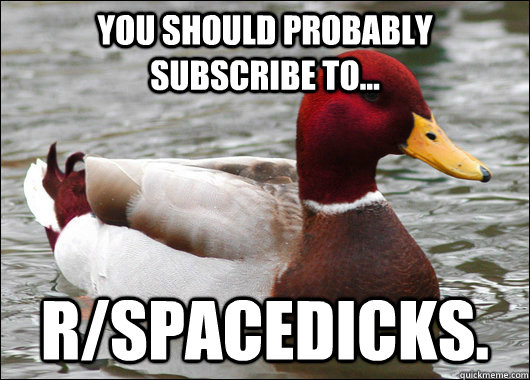 You should probably subscribe to... r/spacedicks.  Malicious Advice Mallard