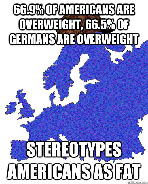 66.9% of Americans are overweight, 66.5% of Germans are overweight Stereotypes Americans as fat  Scumbag Europe