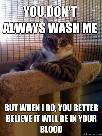You don't always wash me but when I do, you better believe it will be in your blood  The Most Interesting Cat in the World