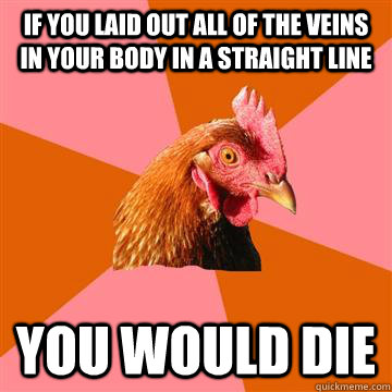 If you laid out all of the veins in your body in a straight line You would die  Anti-Joke Chicken