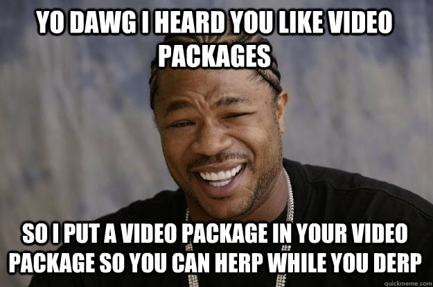 yo dawg i heard you like video packages so i put a video package in your video package so you can herp while you derp - yo dawg i heard you like video packages so i put a video package in your video package so you can herp while you derp  Xzibit meme