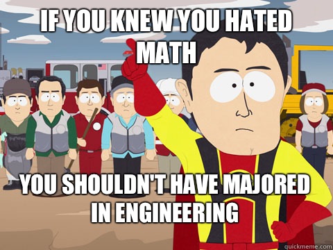 if you knew you hated math you shouldn't have majored in engineering  Captain Hindsight