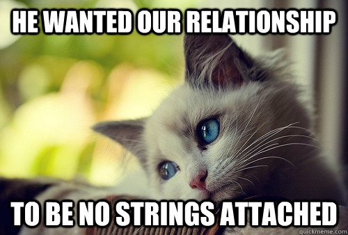 He wanted our relationship to be no strings attached - He wanted our relationship to be no strings attached  First World Problems Cat