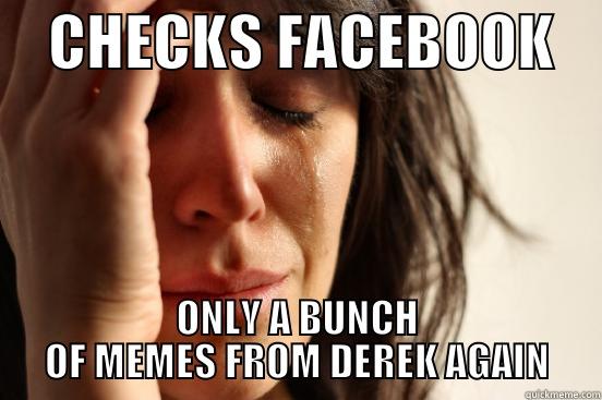     CHECKS FACEBOOK     ONLY A BUNCH OF MEMES FROM DEREK AGAIN First World Problems