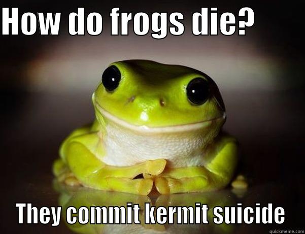 Croak pun - HOW DO FROGS DIE?         THEY COMMIT KERMIT SUICIDE Fascinated Frog