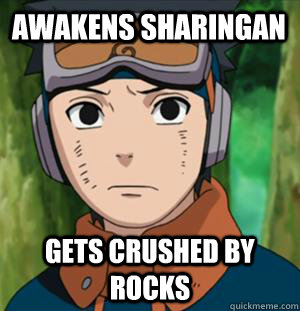 Awakens Sharingan Gets crushed by rocks    obito