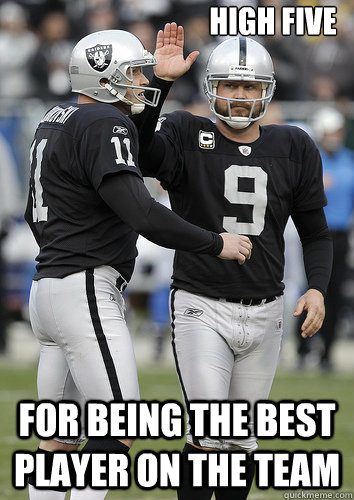 high five for being the best player on the team   oakland raiders-lechler
