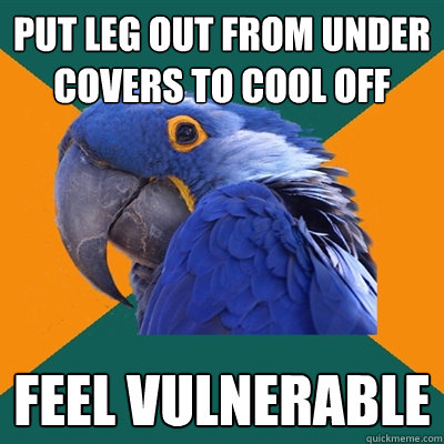Put leg out from under covers to cool off FEEL VULNERABLE  Paranoid Parrot