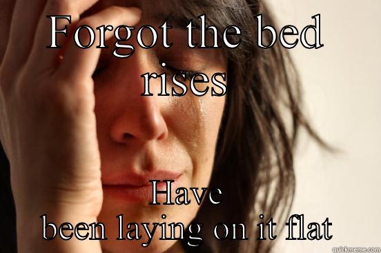 FORGOT THE BED RISES HAVE BEEN LAYING ON IT FLAT First World Problems
