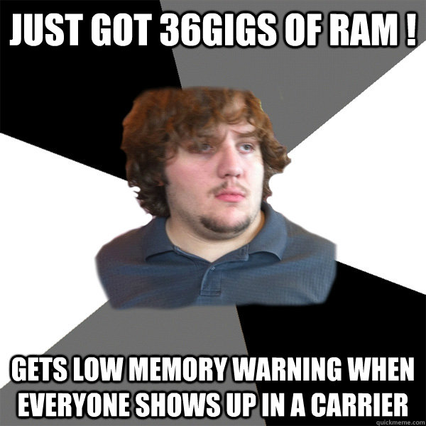 just got 36gigs of ram ! gets low memory warning when everyone shows up in a carrier  Family Tech Support Guy