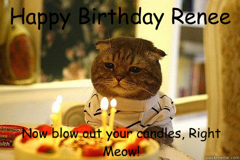 Happy Birthday Renee Now blow out your candles, Right Meow!  Sad Birthday Cat