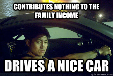 Contributes nothing to the family income Drives a nice car  