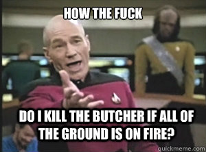 how the fuck do i kill the butcher if all of the ground is on fire?  Annoyed Picard