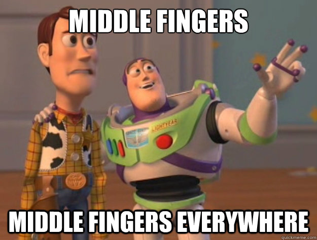 Middle fingers middle fingers everywhere  Sunburns Everywhere