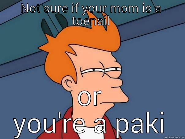 NOT SURE IF YOUR MOM IS A TOENAIL OR YOU'RE A PAKI Futurama Fry